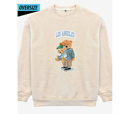 Teddy & Buddy: Şehrin En Havalı İkilisi! Oversize Sweatshirt Bej