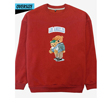 Teddy & Buddy: Şehrin En Havalı İkilisi! Oversize Sweatshirt Kırmızı