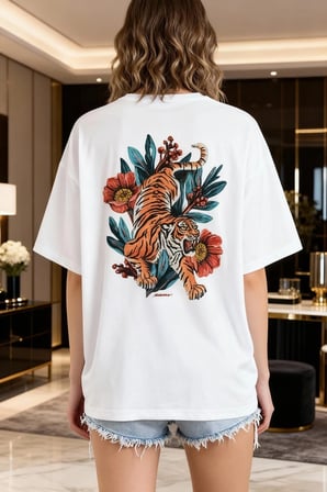 Wild Bloom Oversize T-Shirt – Gücün ve Zarafetin Çarpıştığı An Beyaz