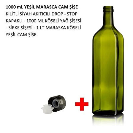 1 ADET X Handelika 1000 ml Yeşil Maraska Cam Şişe-Sosluk-Sirkelik-Yağdanlık