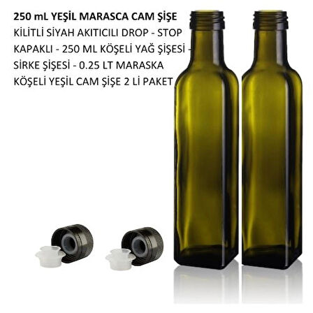  2 ADET Handelika 250 ml Yeşil Maraska Cam Şişe-Sosluk-Sirkelik-Yağdanlık