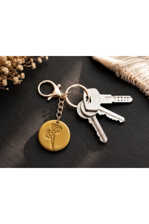 Handmade Polimer Kil Çiçek Gold Anahtarlık | El Emeği Dekoratif Anahtarlık