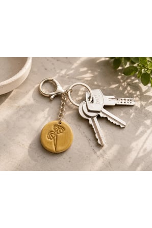 Handmade Polimer Kil Çiçek Gold Anahtarlık | El Emeği Dekoratif Anahtarlık
