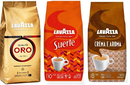 Qualità Oro + Suerte + Crema E Aramo Çekirdek Kahve (1000gr) 3'Lü Paket