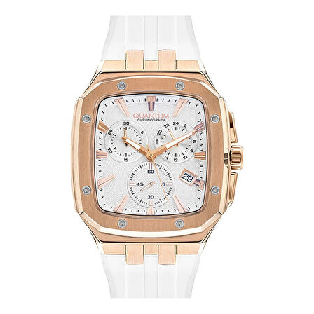 Quantum HNG1033.530 Erkek Kol Saati | Rose Gold Kronograf, Beyaz Kordonlu Özel Tasarım
