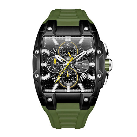 Quantum HNG1161.655 Erkek Kronograf Kol Saati | Koyu Yeşil Silikon Kordon, Sportif Tasarım
