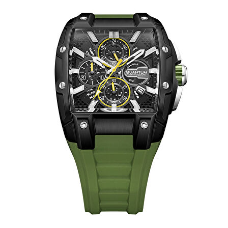 Quantum HNG1161.655 Erkek Kronograf Kol Saati | Koyu Yeşil Silikon Kordon, Sportif Tasarım