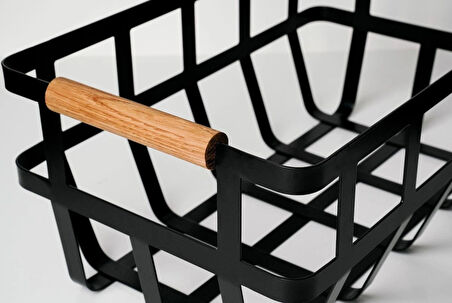 Metal Bambu Saplı Dikdörtgen Dekoratif Düzenleyici Organizer Sepet
