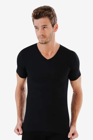 Premium Yazlık Ferah Spor Giyim Erkek V Yaka Kısa Kollu Fanila Siyah 3'lü Set