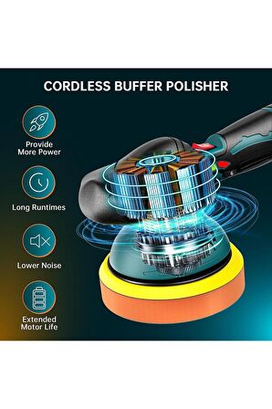 Orbital Kablosuz Akülü Lityum 2x Batarya 6 Devir Ayarlı Detay Pasta Cila Polisaj Makinesi Ful Takım