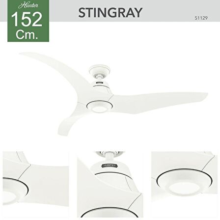 Hunter - Stingray Porselen Beyazı - 152 Cm. DC Motor Aydınlatmalı Tavan Vantilatörü