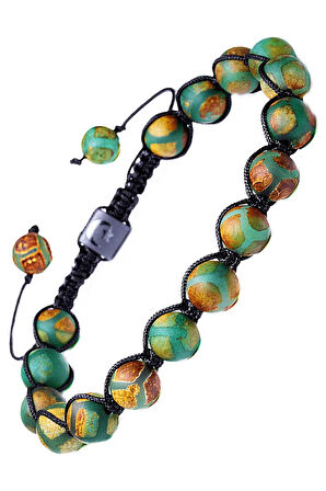 Sertifikalı Makrome Çizgili Yeşil Doğal Akik Taşı Bileklik