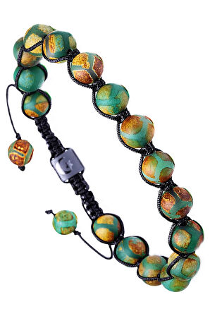 Sertifikalı Makrome Çizgili Yeşil Doğal Akik Taşı Bileklik