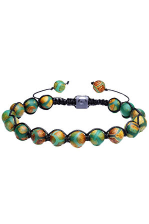 Sertifikalı Makrome Çizgili Yeşil Doğal Akik Taşı Bileklik
