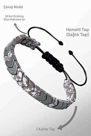 Sertifikalı Çavuş Model Gri Karlı Kuvars - Hematit Taşı Bileklik - Ayarlamalı