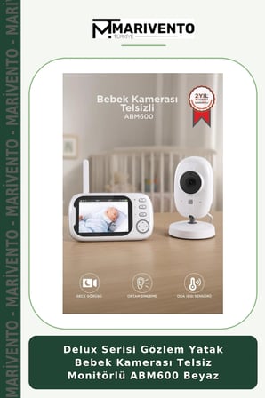 Delux Serisi Gözlem Yatak Bebek Kamerası Telsiz Monitörlü ABM600 Beyaz