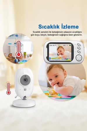 Delux Serisi Gözlem Yatak Bebek Kamerası Telsiz Monitörlü ABM600 Beyaz