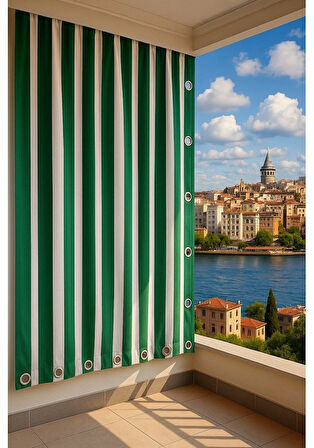 CEYLAN Home Balkon Perdesi Brandası Kuş Gözü Seçenekli Yeşil Çizgili