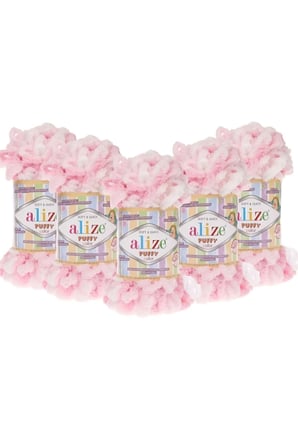 (5 Adet ) Puffy Color El Örgü Ipliği 5'li Paket - 5863 Bebe Pembe - 100 Gr. 9 Mt. Parmak Örgü Ipi