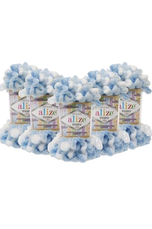 (5 Adet ) Puffy Color El Örgü Ipliği 5'li Paket - 5865 Bebe Mavi - 100 Gr. 9 Mt. Parmak Örgü Ipi
