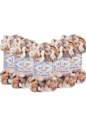 Puffy Color El Örgü Ipliği 5'li Paket - 5926 Karamel Kahve- 100 Gr. 9 Mt. Parmak Örgü Ipi