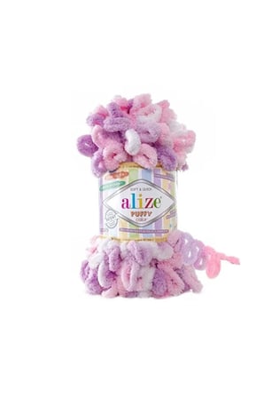 Puffy Color El Örgü Ipliği 5'li Paket 6051 Lila Pembe 100 gr 9 mt Parmak Örgü Ipi