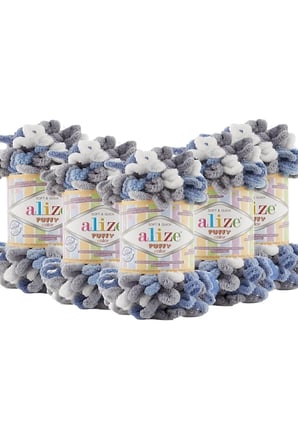 Puffy Color El Örgü Ipliği 5'li Paket 6075 Gri Mavi 100 gr 9 mt Parmak Örgü Ipi