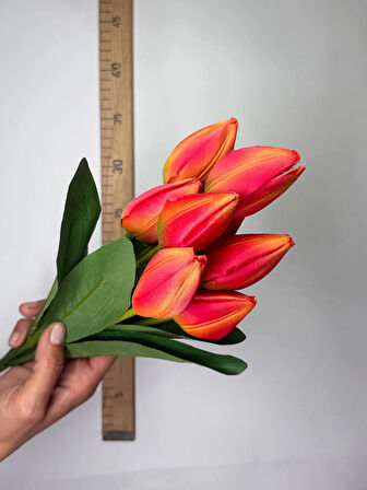 8 Çiçekli Yapay Lale Demet Islak Dokulu Yapay Çiçek - Süs Çiçeği - El Çiçeği - Plastik Çiçek - 45CM