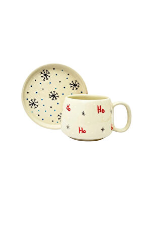 HO HO HO Tabaklı Double El Yapımı Seramik Kupa, Seramik, Double Türk Kahvesi, Nescafe Fincanı