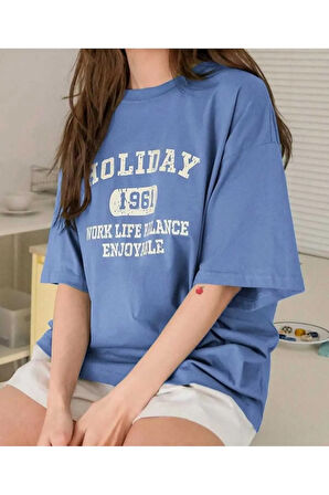 MALKOÇBEY  HOLIDAY BASKILI OVERSİZE UNİSEX BASİC T-ŞHİRT