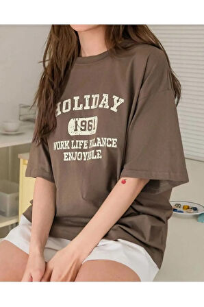 MALKOÇBEY  HOLIDAY BASKILI OVERSİZE UNİSEX BASİC T-ŞHİRT