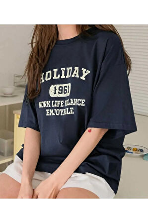 MALKOÇBEY  HOLIDAY BASKILI OVERSİZE UNİSEX BASİC T-ŞHİRT