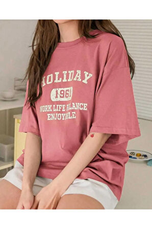 MALKOÇBEY  HOLIDAY BASKILI OVERSİZE UNİSEX BASİC T-ŞHİRT