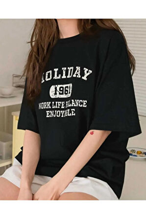 MALKOÇBEY  HOLIDAY BASKILI OVERSİZE UNİSEX BASİC T-ŞHİRT