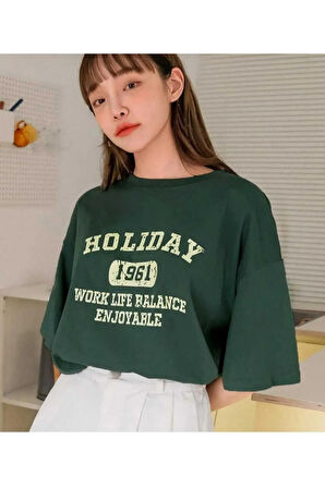 MALKOÇBEY  HOLIDAY BASKILI OVERSİZE UNİSEX BASİC T-ŞHİRT