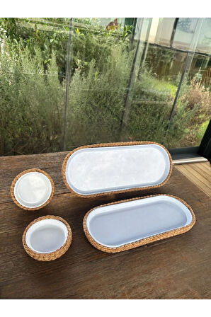 4 ’lü Melamin Hasır Görünümlü Servis ve Sunum Seti – Şık Masa Sunumları İçin - Kahverengi