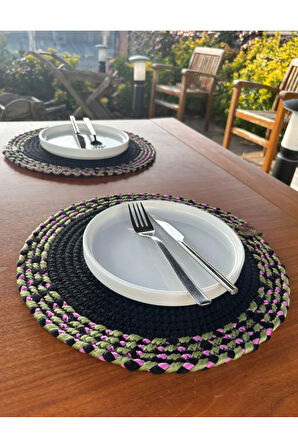 Siyah Desenli Yuvarlak 2’li Supla Seti – Şık Masa Sunumları İçin