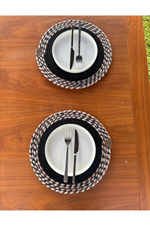 Siyah Desenli Yuvarlak 2’li Supla Seti – Şık Masa Sunumları İçin