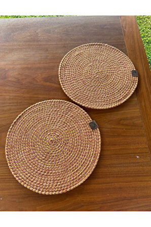 Hasır Görünümlü 2'li Amerikan Servis-Leke Tutmaz Turuncu 33 x 33 cm