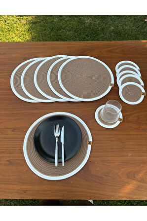 Hasır Görünümlü 12’li Sofra Seti – Supla ve Bardak Altlığı Takımı
