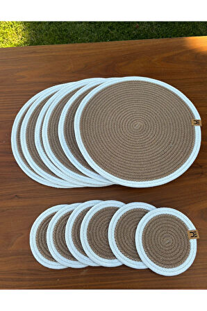 Hasır Görünümlü 12’li Sofra Seti – Supla ve Bardak Altlığı Takımı