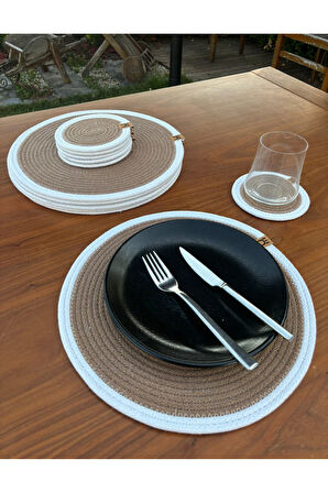 Hasır Görünümlü 12’li Sofra Seti – Supla ve Bardak Altlığı Takımı