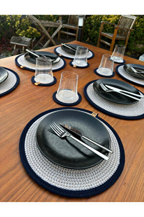 Hasır Görünümlü 12’li Sofra Seti – Supla ve Bardak Altlığı Takımı