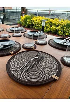 Hasır Görünümlü 12’li Sofra Seti – Supla ve Bardak Altlığı Takımı