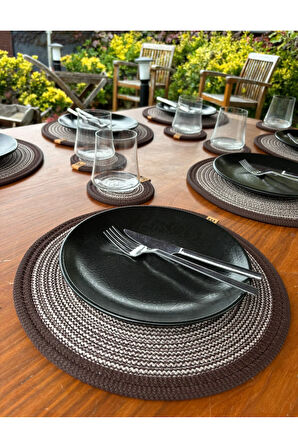 Hasır Görünümlü 12’li Sofra Seti – Supla ve Bardak Altlığı Takımı