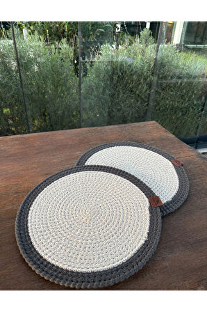 2 Kişilik Yuvarlak Amerikan Servis Leke Tutmaz - Supla Beyaz/ Antrasit 33x33 Cm