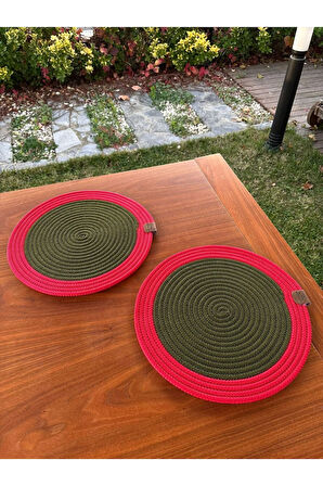 Yılbaşı Temalı Kırmızı Yeşil 2’li Hasır Görünümlü Amerikan Servis Supla – Leke Tutmaz – 33x33 Cm