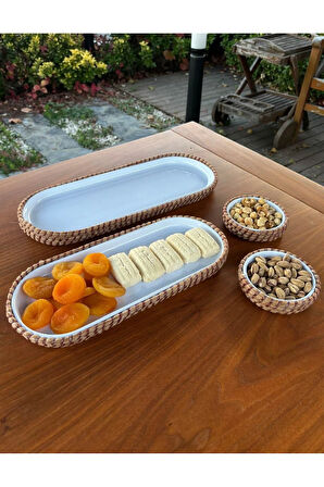 4 ’lü Melamin Hasır Görünümlü Servis ve Sunum Seti – Şık Masa Sunumları İçin - Kırmızı