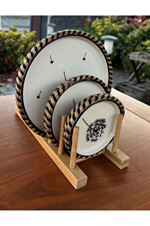 Karahindiba Çiçek Desenli Hasır Görünümlü Sunum Seti – Siyah Renk – 3 Parça El Yapımı Sofra Takımı