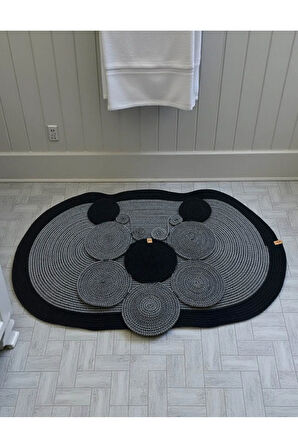 Banyo Paspas Seti 2'li Oval Model (60x100 ve 51x60 cm) | Modern Tarz Hasır Görünümlü